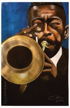 a painting of a man playing the trumpet