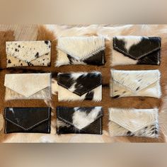 Genuine Black And White Cowhide Cardholder. A Great Addition To Your Purse. Keep Your Business Cards, Credit Cards, License, Or Id Organized. The Inside Is Genuine Black Leather (First Row Down) Or Black Suede With A Magnetic Snap Closure. 5” X 3” We Have Matching Wallets And Coin Pouches. Rodeo Cowgirl Ranch Western Boho Punchy Rodeo Cowgirl, Animal Hide, Western Boho, Cute Cows, Coin Pouch, Credit Cards, Rodeo, Black Suede, Snap Closure