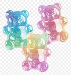 three gummy bears sitting next to each other on a transparent background png clipart