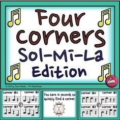 four corners with music notes on it and the words, sol - mi - la