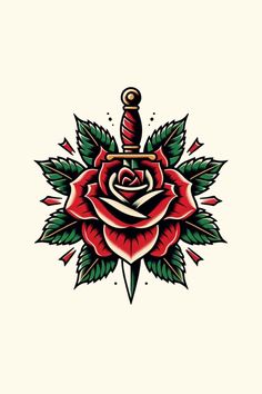 a rose and dagger tattoo design