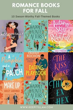 some books that have different covers and titles on them with the words romantic books for fall