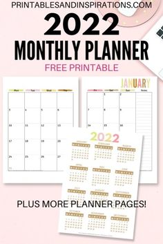 the free printable planner for 2021 is shown on a pink background with gold foil