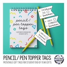 pencils and pen topper tags for students to use on the back of their notebook