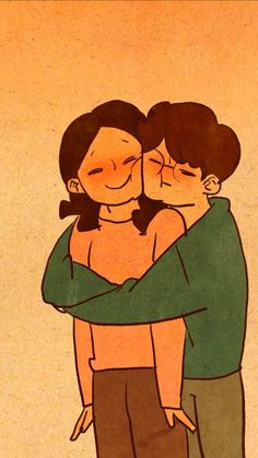 two people are hugging each other with their arms around one another, and the background is brown