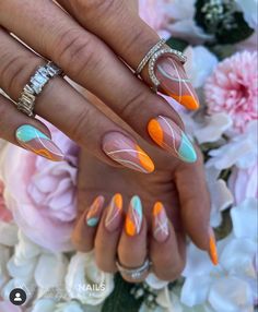 Glam Summer Nails, Fun Vacation Nails Almond Shape, Summer Nails Trendy Almond, Nails Art Ete, Dope Nail Designs Almond, Summer Nail Designs Almond, Almond Summer Nails Design, Nail Art Ete, Dope Nails Almond