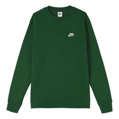 Nike NSW Clud long sleeves sweatshirt 'Green' BV2663-341 (Men's/Embroidery/Round Neck/Solid Color) Green Crew Sweater With Ribbed Cuffs, Green Crew Neck Sweater With Ribbed Cuffs, Classic Green Top With Embroidered Logo, Classic Sweatshirt With Embroidered Logo, Classic Long Sleeve Sweatshirt With Embroidered Logo, Embroidered Logo Long Sleeve Sweatshirt For Streetwear, Long Sleeve Sweater With Embroidered Logo For Streetwear, Nike Spring Sweats With Crew Neck, Nike Casual Crew Sweatshirt