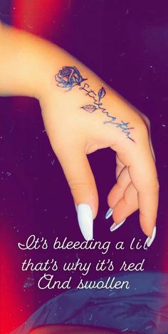 Sleeve Into Hand Tattoo, Womens Upper Leg Tattoo Ideas, Be Your Best Self Tattoo, Strength Finger Tattoo, Tattoo Ideas Female Meaningful Thigh, Pretty Sleeve Tattoo, How To Add To Existing Tattoos, Rose Strength Tattoo, Flower Strength Tattoo