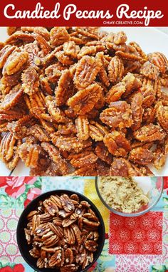 candied pecans recipe with text overlay