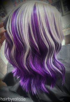 Purple Hair With White Streaks, Purple Hair Underneath Blonde, Gray And Purple Hair, Purple And Blonde Hair, Blonde And Purple Hair