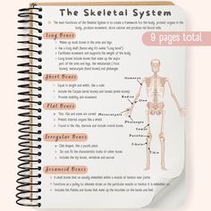 a spiral notebook with the skeletal system on it's cover and instructions for each section