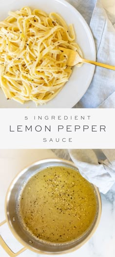 the ingredients for lemon pepper sauce are shown in two separate bowls, one on top of the other