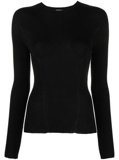 black virgin wool/cashmere-silk blend knitted construction ribbed knit crew neck long sleeves straight hem Knitted Tops, Ribbed Knit Top, Dream Clothes, Knitwear Women, Lanvin, Knit Top, Ribbed Knit, Top Brands, Knitwear