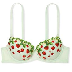 Victorias Secret Green Bra With Red Strawberries Embroidered. New Without Tags Green Strawberries, Vintage Americana Aesthetic, Green Bra, Americana Aesthetic, Badass Outfit, Green Strawberry, Green Bras, Girly Clothes, Outfits Jewelry