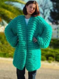 HandKnitted Long hair Mohair Coat Size: One size Oversize 100% Natural Mohair yarn  ( 70% Mohair 30% Wool) Color: Green This marvelous Coat  is made with the extra soft and silky yarn produced in Italy Measurements: Body length: 80cm  31,5″ Chest width: 70cm  27,6″ Sleeve length  from the neck: 82cm  32,3″ PLEASE VISIT MY PROFESSIONAL WEBSITE Lanaknittings.com ON MY WEBSITE YOU CAN BUY THIS ITEM AT THE BEST PRICE!! Lana Mohair Yarn, Professional Website, My Website, Long Hair, Portugal, Jackets & Coats, Jackets For Women