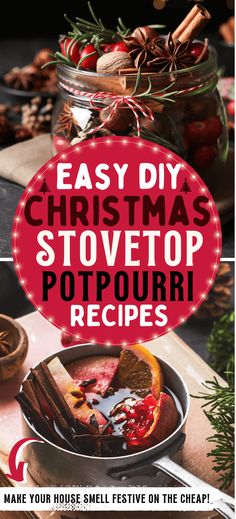 christmas stovetop potpouri recipe with text overlay