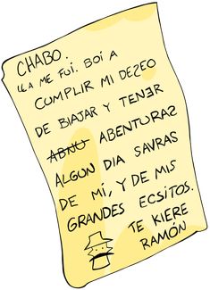 a yellow piece of paper with writing on it that says chabo, la me foii boa compir mi decro de