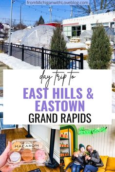 a collage of photos with the words easy hills and east town grand rapids