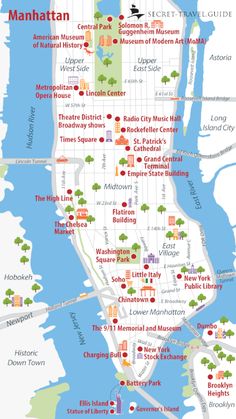 a map of manhattan with many different locations