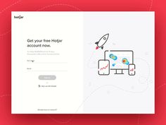 the landing page for an app designed to look like a rocket ship flying over a computer screen