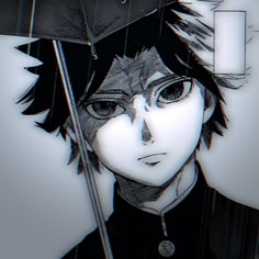 an anime character is holding an umbrella over his head and looking at the camera man