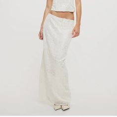 This Sequin Maxi Is Super Cute For A Night Out Or An Occasion - I Got A Similar Skirt Without The Sequins And Don't Really Need Two White Maxis. Retails For $80 - I Believe The 'Bone' Color Is Sold Out Online Now. -- * Drawstring Waist * Invisible Zip Up Closure * 100% Polyester * Slit On The Back * Color: Bone * Size Xs Maxi Skirt White, Color Bone, Bone Color, Sequin Maxi, White Maxi, Low Waisted, White Beads, White Skirts, Long Skirt