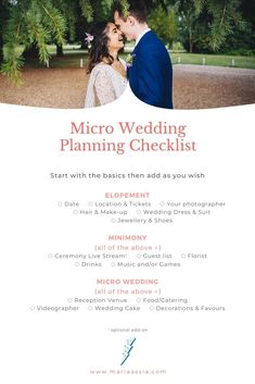 a wedding checklist with the words'micro wedding planning checklist'in red