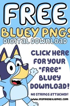 a cartoon cat with the text free bluey rings digital printable