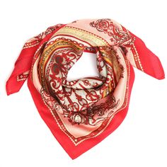 This neck scarf is perfect to add that extra touch to your outfit. Made from an incredibly soft, lightweight blend of modal and silk, wear it around your neck, as a headband, or as an accessory for your handbag. 24 x 24 inches 90% modal, 10% silk Can be worn as a head scarf Hemmed border Dry clean only Trendy Red Scarves As A Gift, Trendy Red Scarves For Gift, Summer Bandana Print Scarves As A Gift, Trendy Red Scarves For Gifts, Trendy Red Silk Scarf For Spring, Trendy Red Silk Scarf For Summer, Red Trendy Silk Scarf For Summer, Chic Red Silk Scarf For Summer, Red One Size Scarf For Spring