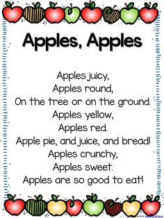 an apple poem with apples on it and the words apples, apples are so good to eat