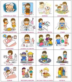 an image of children doing different things in the house and around the house with pictures on it