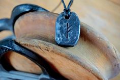 Hand Forged Viking Rune Pendant Necklace Leather Cord Hippie Jewelry, Wire Wrapped Jewelry, Wire Jewelry