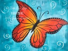 a painting of a butterfly on a blue background