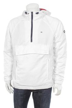 Tommy Hilfiger Men's Pullover Cagoule Jacket, Icon Stripe Flag Logo White Size M Men's Pullover, Sweatshirt White, Pullover Men, White Sweatshirt