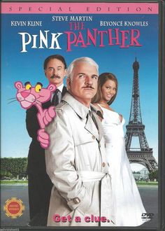 the pink panther movie poster with an older man and woman standing in front of the eiffel tower