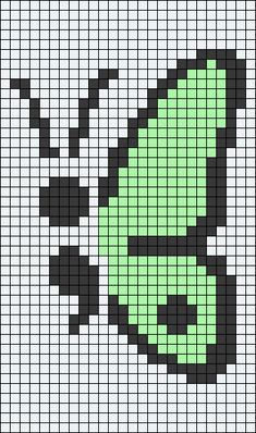 a cross stitch pattern with an image of a green and black butterfly on it's face