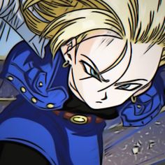 an animated image of a man with blonde hair and blue clothes, holding his arms out to the side