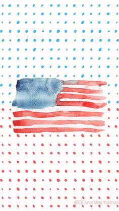 an american flag painted in watercolor on white paper with blue and red polka dots