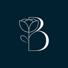 the letter b with a flower in it's center on a dark background illustration