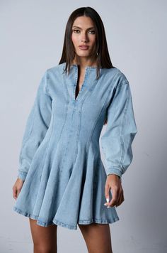 ALL ABOUT MY BUSINESS DENIM MINI DRESS – AKIRA Denim Dress Fall, Light Denim Dress, Latest Winter Fashion, Button Down Denim Dress, Long Sleeve Denim Dress, Conservative Outfits, Nashville Outfits, White Accessories, Denim Mini Dress