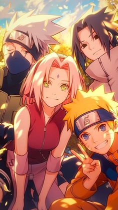 naruto and his friends are posing for the camera