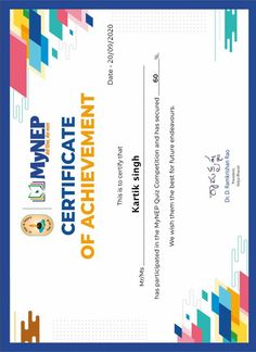 certificate of achievement with colorful squares and lines