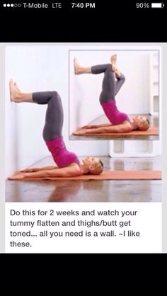 the woman is doing yoga exercises on her stomach