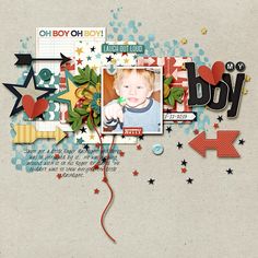 a scrapbook page with an image of a baby on it's face and stars