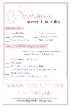 the free printable summer screen time rules