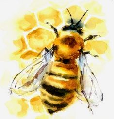 a painting of a honeybee on a white background with the words bees written below it