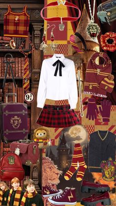 a collage of harry potter outfits and accessories