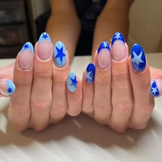 ASHLEY NINH | NAIL TECH (@nailsbyashleyninh) • Instagram photos and videos Blue Concert Nails, Blue Star Nails, Billie Concert, Preppy Nails, Cowboy Nails, Getting Over