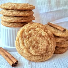 cinnamon sugar cookies stacked on top of each other