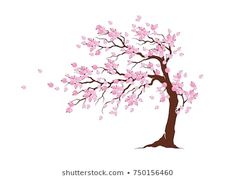 a tree with pink flowers in the shape of a heart on it's trunk